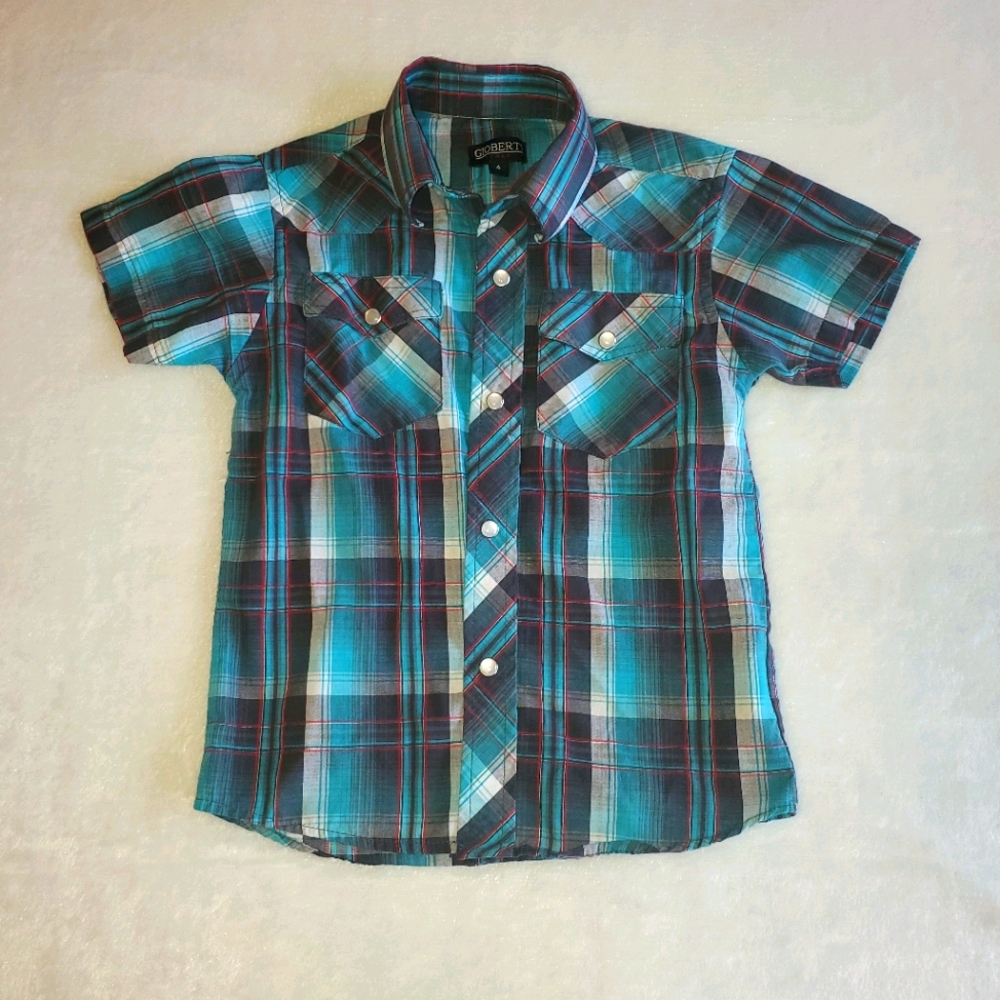 Gioberti size 4 Pearl Snap Teal Western Shirt